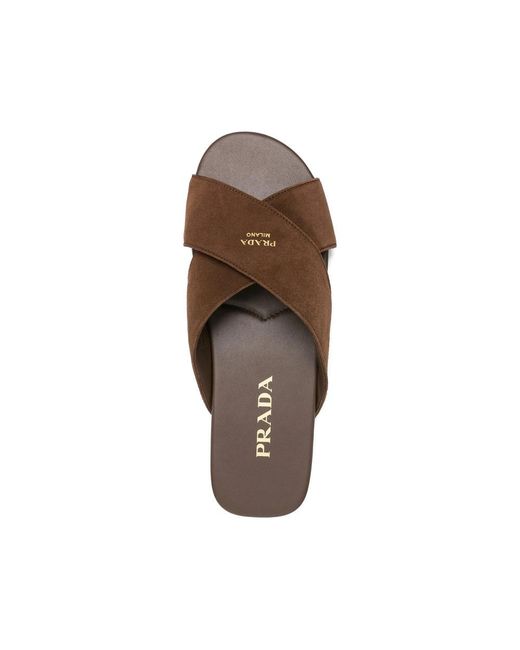 Prada Brown Cross-Strap Slides