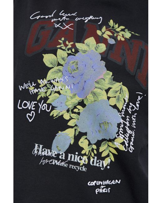 Ganni Black Flower Printed T-Shirt
