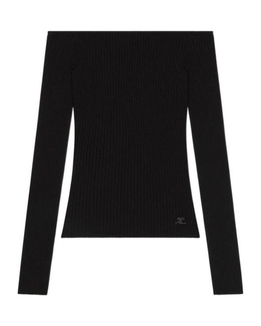 Courreges Black Courrèges Off-Shoulder Ribbed Top