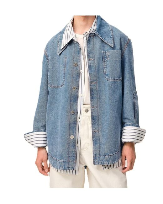 AMI Blue Logo Detailed Denim Overshirt for men
