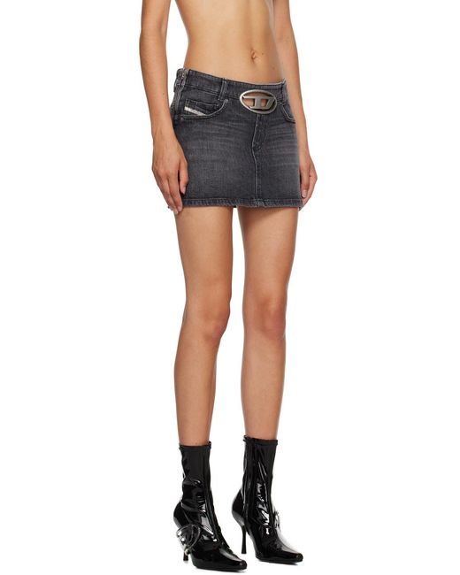 DIESEL Gray Logo Detailed Cut-Out Denim Skirt