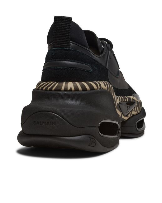 Balmain Black Leather And Suede B-Bold Low-Top Trainers With Monogram Print for men