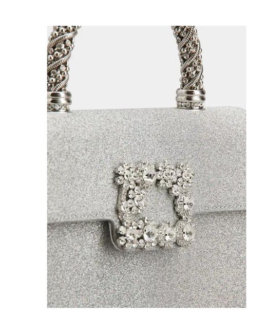Roger Vivier Gray Flower Strass Jewel Buckle Clutch Bag Mini