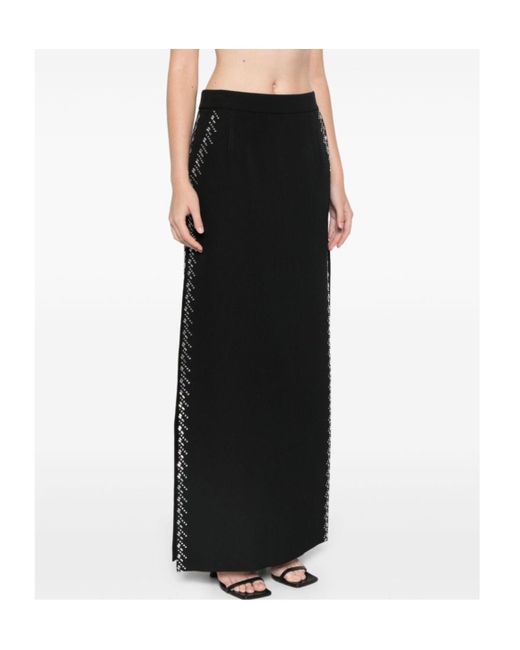 Rabanne Black Side Slit Embellished Midi Skirt