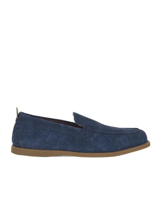 Etro Blue Printed Suede Slip-On Loafers for men