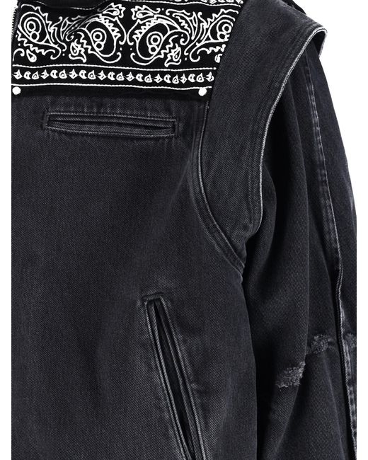 PDF CHANNEL Black Pdf Paisley Bandana Denim Jacket for men
