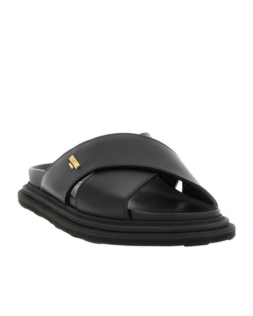 Moschino Brown Leather Sabots With Logo for men