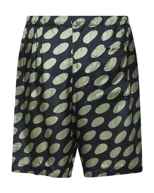 Dries Van Noten Green Patterned Drawstring Shorts for men
