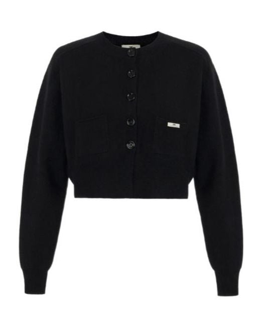 Elisabetta Franchi Black Wool And Cashmere Cardigan