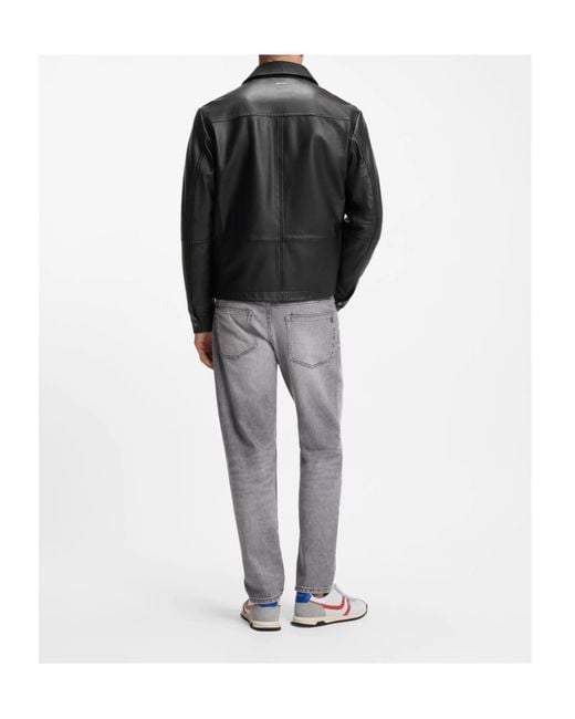 Boss Black Leather Press-Stud Jacket for men