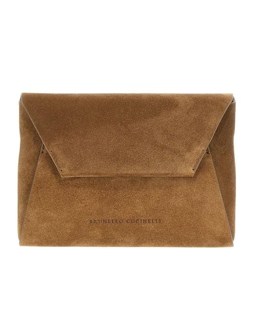 Brunello Cucinelli Brown Logo Debossed Envelope Shoulder Bag