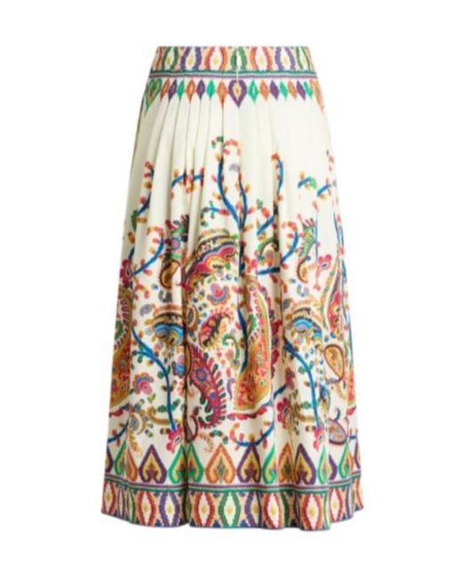 Etro White Paisley Printed Midi Skirt