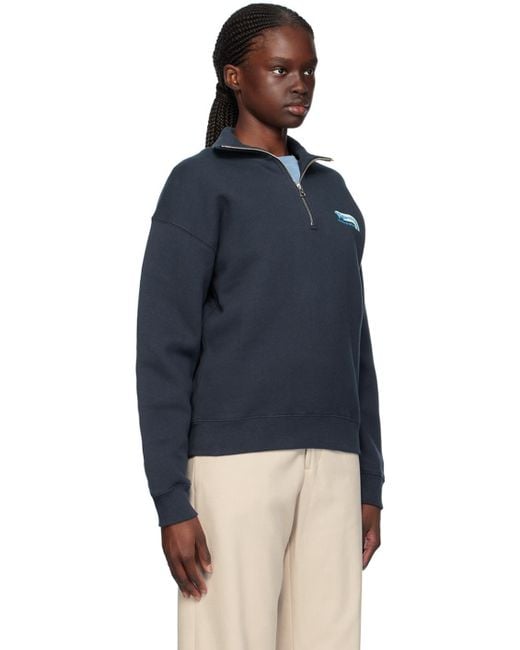 Maison Kitsuné Blue Maison Kitsuné Logo Printed Half-Zip Sweatshirt
