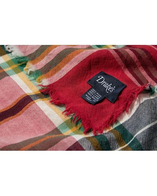 Drake's Red Plaid Scarf for men