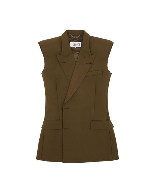 MM6 by Maison Margiela Green Double-Breasted Twill Gilet