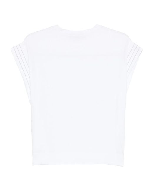 D.exterior White Stripe-Sleeve T-Shirt