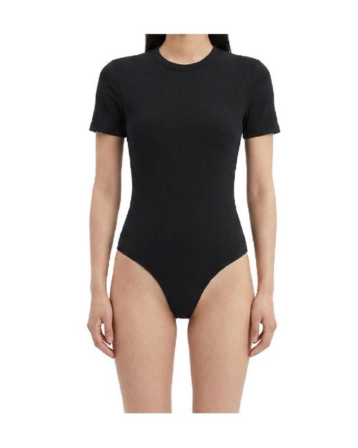 Wardrobe NYC Black Ribbed-Knit Short-Sleeve Bodysuit