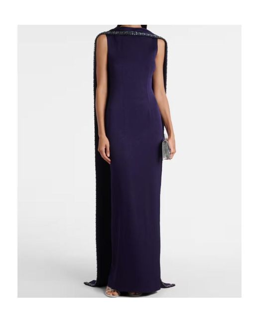 Roland Mouret Blue Embellished Caped Satin Crêpe Gown