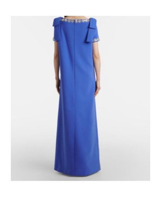 Carolina Herrera Blue Embroidered Bow-Detail Crêpe Gown