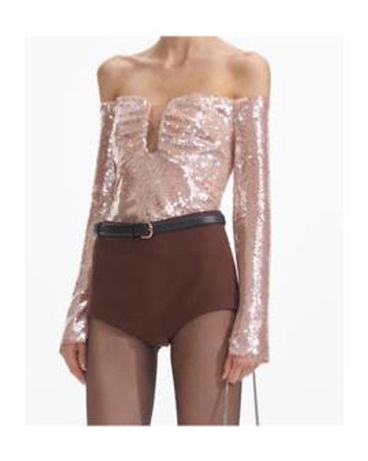 Self-Portrait Pink Sequin Off Shoulder Top