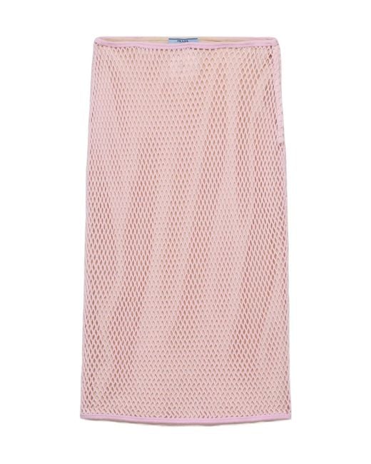Prada Pink Logo Plaque Midi Skirt