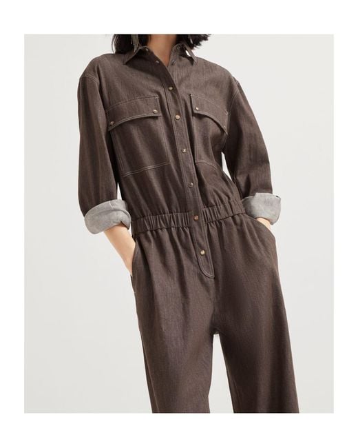 Brunello Cucinelli Brown Cotton Denim Jumpsuit