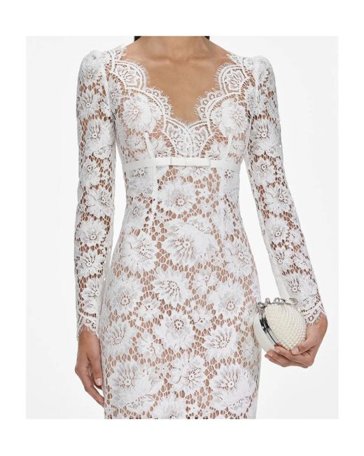 Self-Portrait White Floral Laced Midi Dress