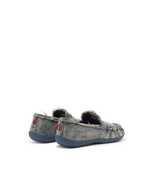 DIESEL Gray D-Shock Moc Frayed Denim Loafers for men
