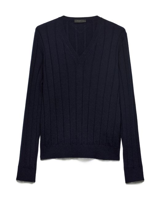 Prada Blue V-Neck Sweater for men