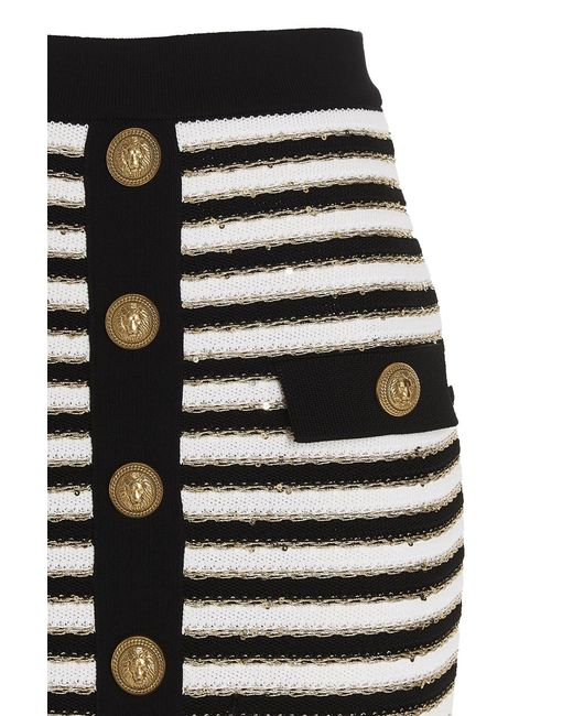 Balmain Blue High-Waisted Buttoned Knit Skirt For