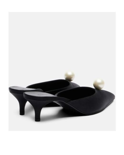 Magda Butrym Black Faux Pearl Satin Mules