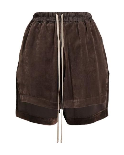 Rick Owens Brown Elastic Waist Velvet Shorts