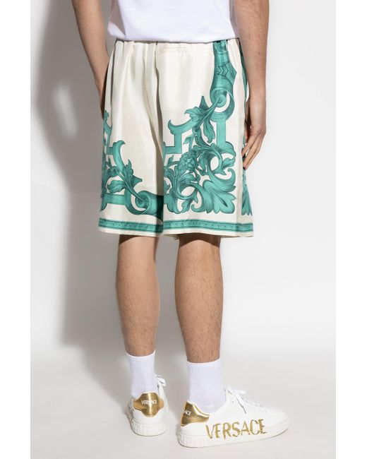 Versace Green Baroque Print Silk Shorts for men
