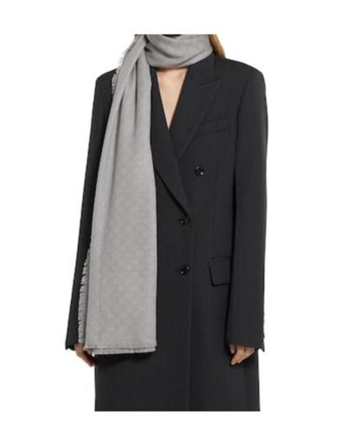 Gucci Gray Monogrammed Fringed Scarf