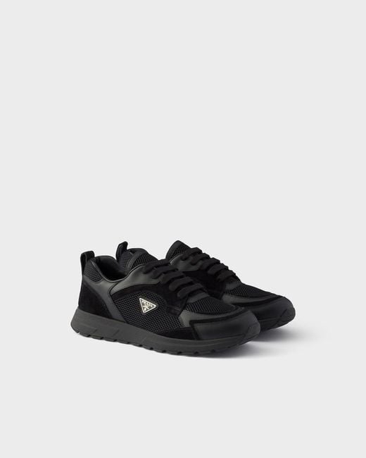 Prada Black Prax Leather And Fabric Sneakers for men
