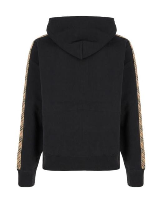 Burberry Black Check-Trim Zip-Up Drawstring Hoodie for men