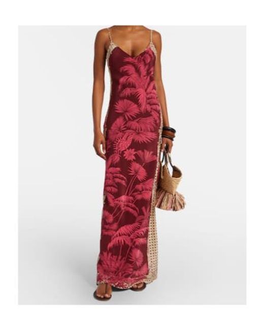 Johanna Ortiz Red Printed Silk Slip Dress