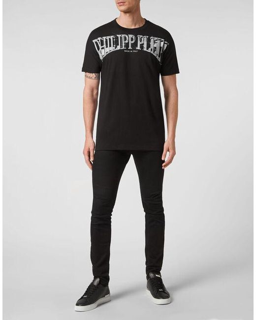 Philipp Plein Black T-Shirt With Round Neck And Short Sleeves for men