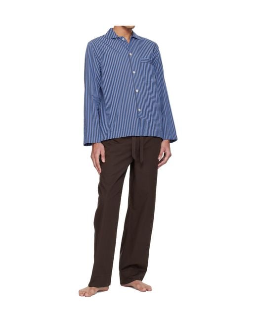 Tekla Blue Striped Pajama Shirt for men