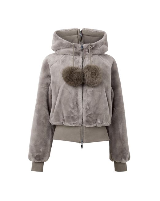 Moose Knuckles Gray Taupe Cropped Zipup Hoodie