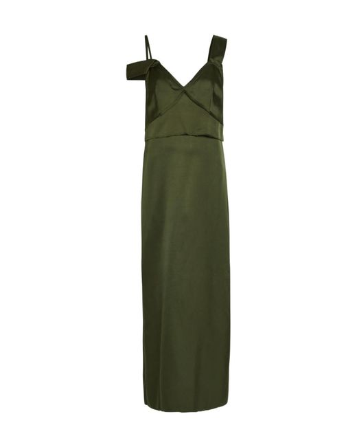 Totême Green V-Neck Satin Midi Slip Dress