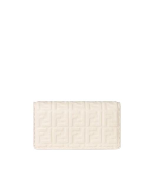 Fendi White Baguette Compact Chained Wallet