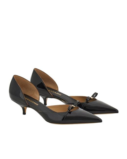Ferragamo Black Mini Bow Mid Heel Pump