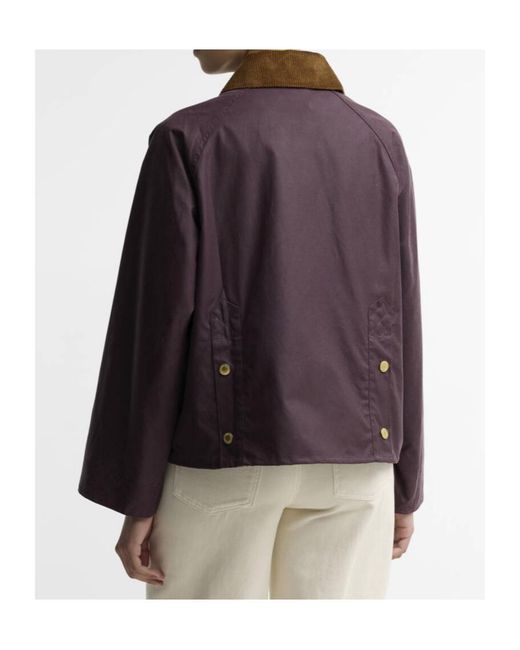 Barbour Purple Cordcollar Cropped Waxed Field Jacket