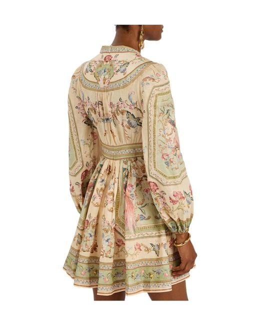 Zimmermann Natural Roselight Printed Linen Mini Dress