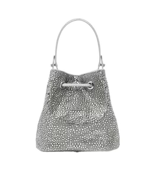 Versace Gray La Medusa Embellished Satin Mini Bucket Bag