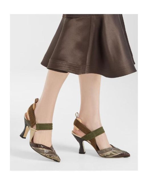 Fendi Metallic Colibrì Pointed-Toe Slingback Pumps