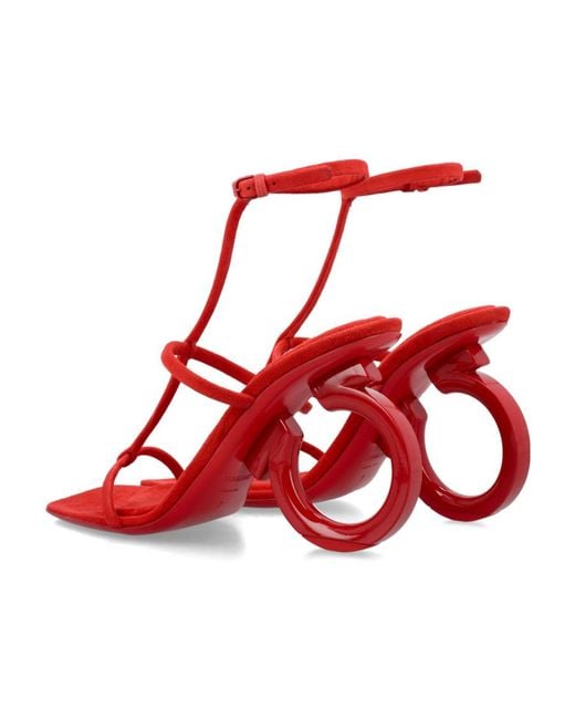 Ferragamo Red Elina Square-Toe Sandals