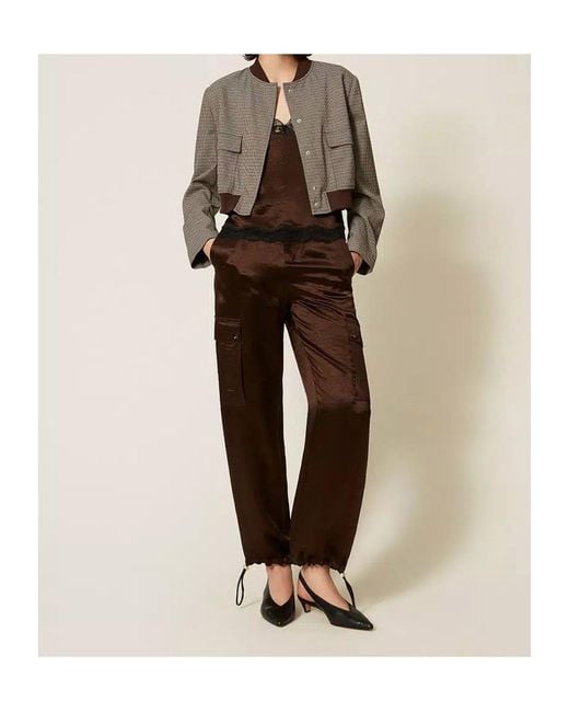 Twinset Brown Pleated-Effect Casual Trousers