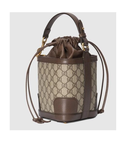 Gucci Brown Ophidia Gg-Canvas Bucket Bag